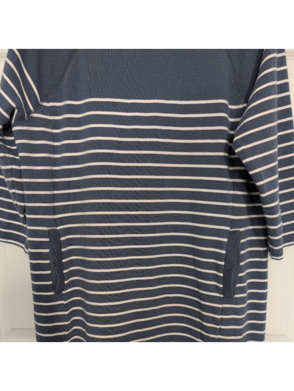 LL Bean Stripe Sweatshirt Dress Womens Size Large Blue 3/4 Sleeves Outdoor Casua - Picture 3 of 8